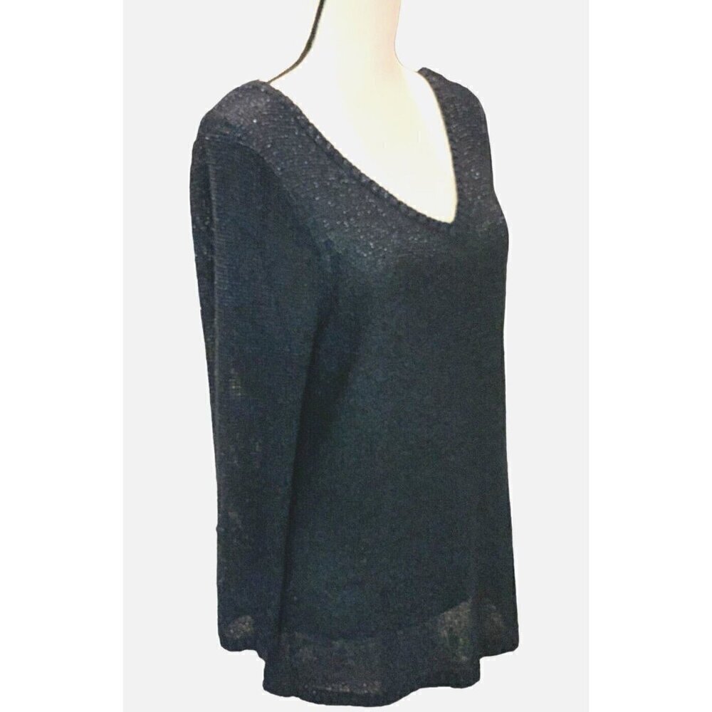 Davina Womens Elegant Sparkle V Neck Back Sweater Size M Blue Long Sleeve
